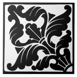 Old Time Classic: Black and White Flourish Kakelplatta