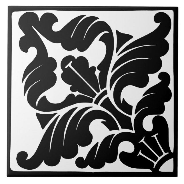 Old Time Classic: Black and White Flourish Kakelplatta (Framsidan)