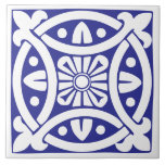 Old Time Classic: Blue and White Traditional Kakelplatta<br><div class="desc">"old time classic tile",  "traditional Blue and white",  "celtic floral flower line art",  "line ironwork circular circle",  "geometric medieval gothic pattern",  "decorative ornamental symmetrical" "symmetry",  "symmetric simple victorian historic",  "dark navy symmetry dots",  "fleur de lis corners"</div>