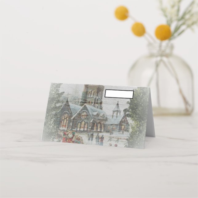 Old time Santa with children in front of a church  Placeringskort (Framsida)