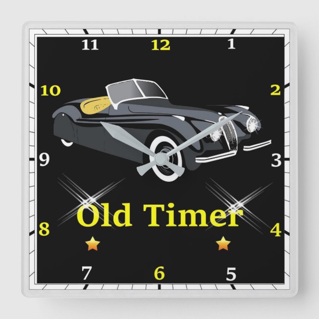 Old Timer Jaguar Wall Clock Fyrkantig Klocka (Framsida)