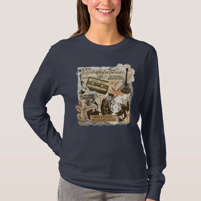 Old Traditional Christian Hymns Songs Collage T Shirt (Framsida)