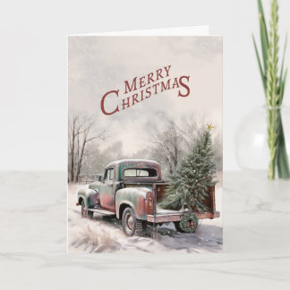 Old Truck and Christmas Tree Greeting Card Kort