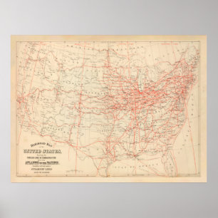 Old United Stater Railroad Karta (1884) Poster