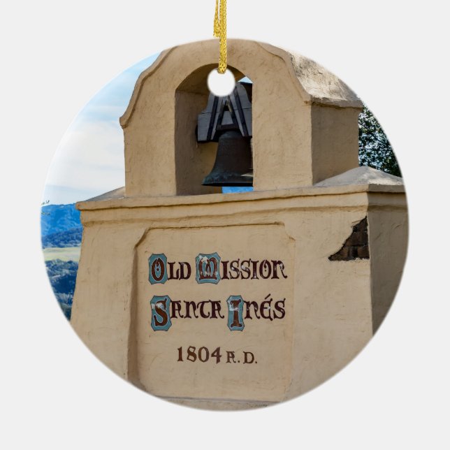 Old Uppdrag Santa Inés, Solvang, Kalifornien Julgransprydnad Keramik (Baksidan)