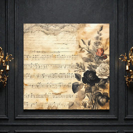 Old Victorian Black and Beige Music Sheet Canvastryck
