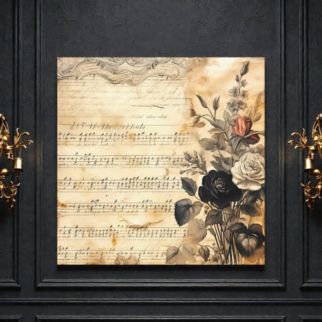 Old Victorian Black and Beige Music Sheet Canvastryck (Skapare uppladdad)