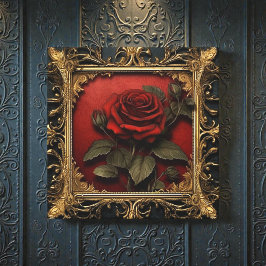 Old Victorian Black with Red Rose Canvastryck