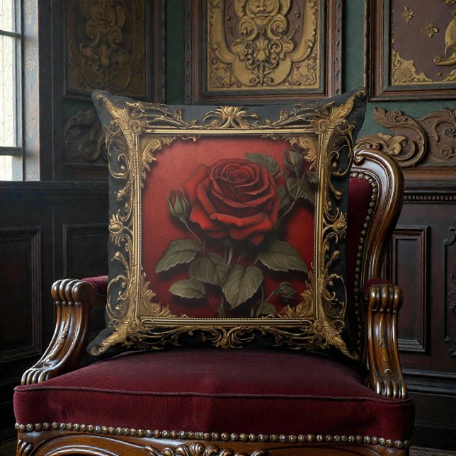 Old Victorian Black with Red Rose Kudde (Skapare uppladdad)
