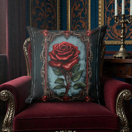 Old Victorian Black with Red Rose Kudde