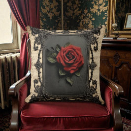 Old Victorian Black with Red Rose Kudde