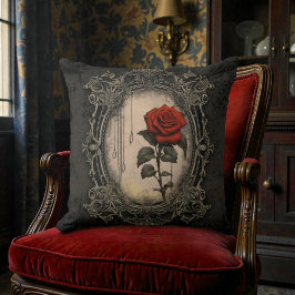 Old Victorian Black with Red Rose Kudde