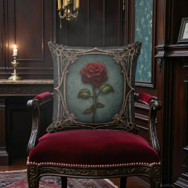Old Victorian Black with Red Rose Kudde