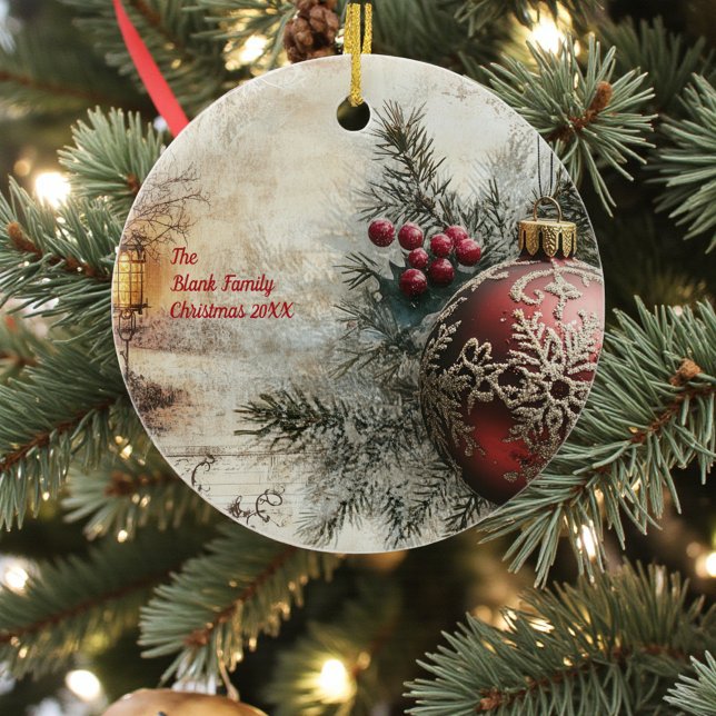 Old Victorian Rustic Family Personalized Julgransprydnad Keramik (Skapare uppladdad)