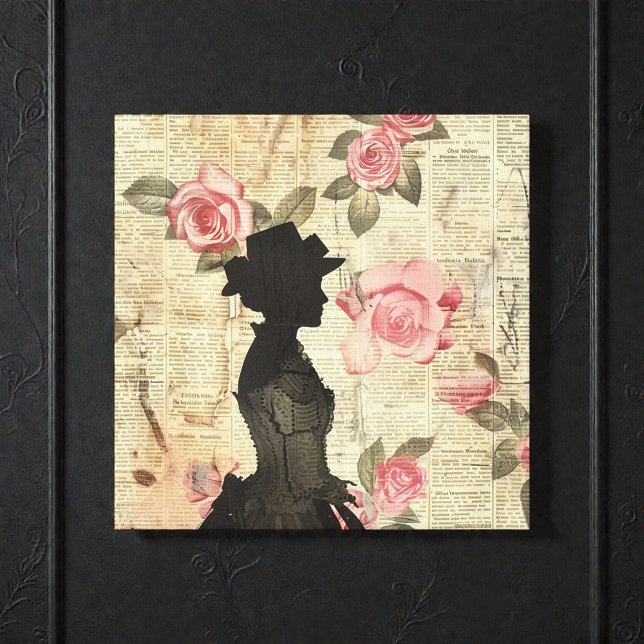 Old Victorian Silouette with Pink Roses Canvastryck (Skapare uppladdad)