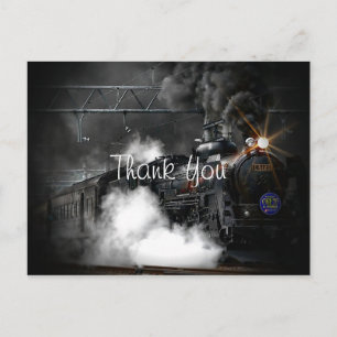 Old Vintage Steam Train Locomotive Thank You Vykort