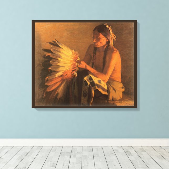 Old War Bonnet av Joseph Henry Sharp Canvastryck (Insitu (trägolv))