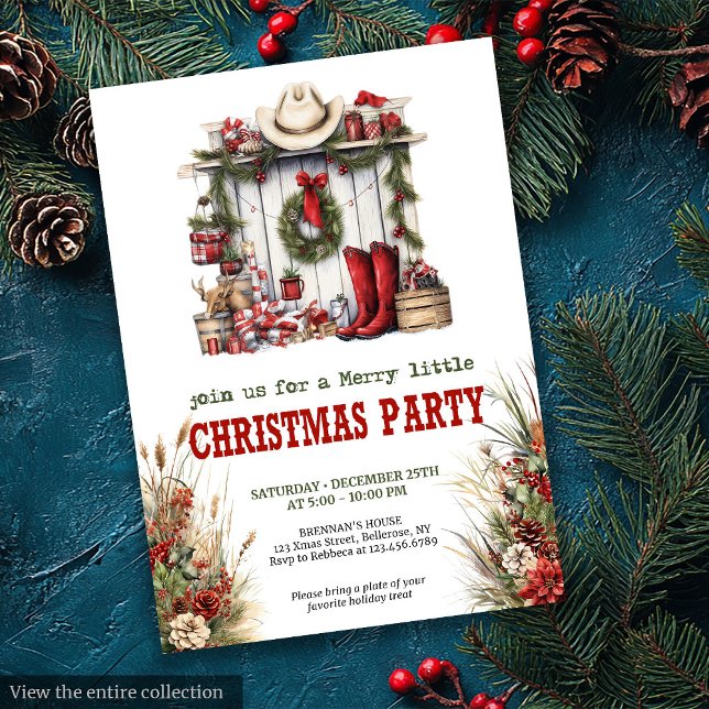 Old West Christmas party printable red green  Inbjudningar (Old West Christmas party printable red green invite

)
