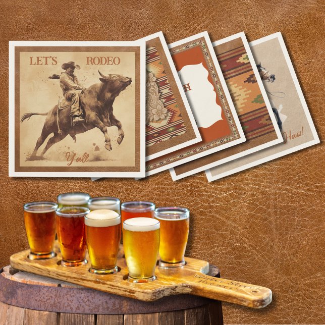 Old West Frontier Bull Rider Paper Cocktail Napkin Pappersservett (Skapare uppladdad)
