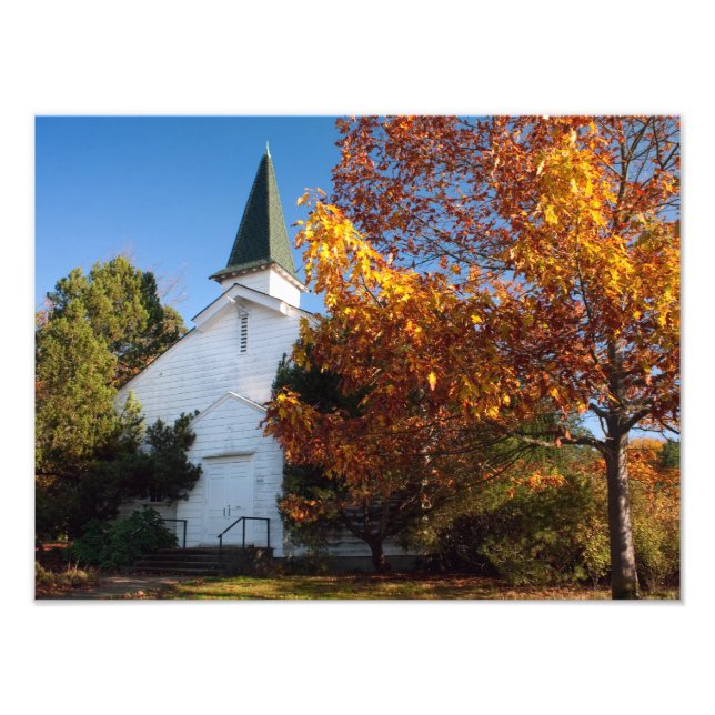 Old White Church in Autumn Fototryck (Framsidan)