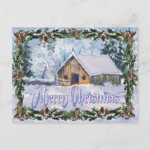 OLD WINTER BARN MERRY CHRISTMAS by SHARON SHARPE Helg Vykort