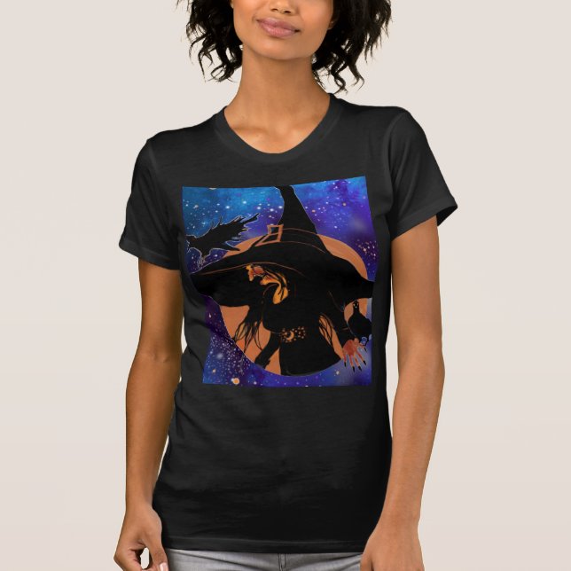 Old Witch Harvest Måne Blackbird Art T Shirt (Framsida)