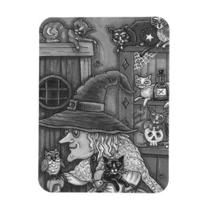 OLD WITCH LYCKLIG HOME, CATS & UGGLA BLK/WHT HALLO MAGNET
