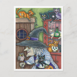 OLD WITCH LYCKLIG HOME, MYCKET KATT & UGGLA HALLOW HELG VYKORT