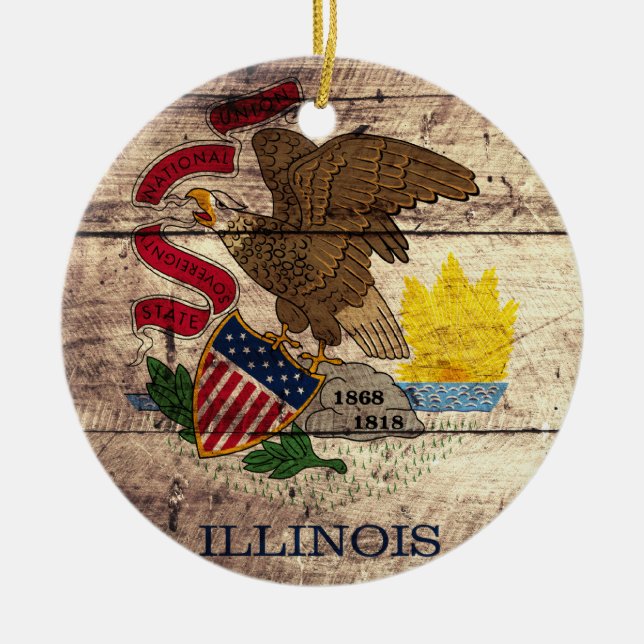 Old Wood Illinois Flagga Julgransprydnad Keramik (Framsidan)