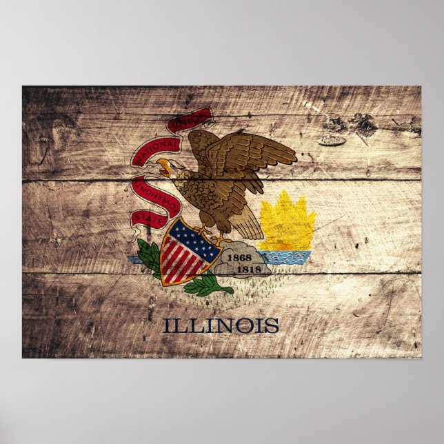 Old Wood Illinois Flagga Poster (Framsidan)