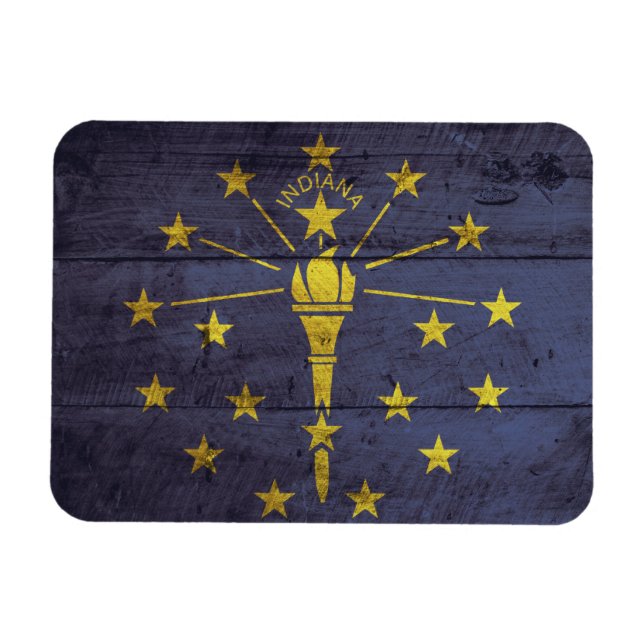 Old Wood Indiana Flagga Magnet (Horisontell)
