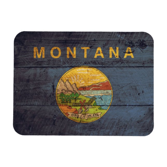 Old Wood Montana Flagga Magnet (Horisontell)