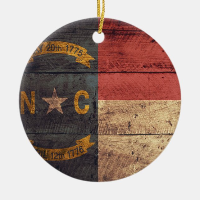 Old Wood North Carolina Flagga; Julgransprydnad Keramik (Framsidan)