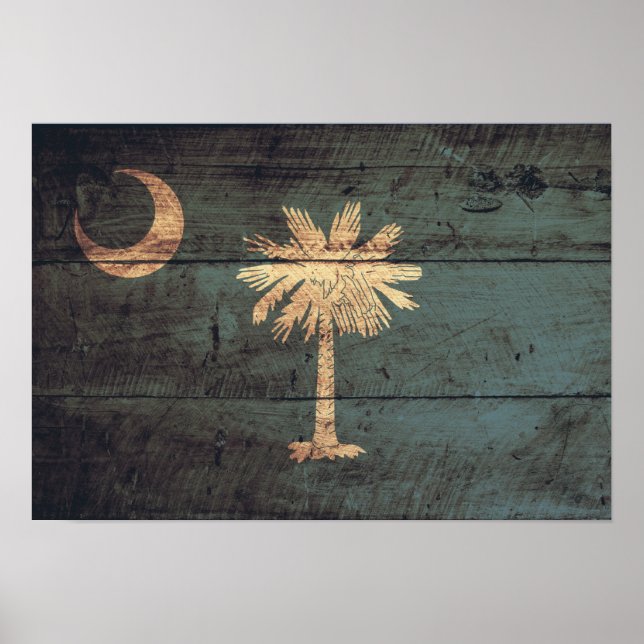 Old Wood South Carolina Flagga Poster (Framsidan)