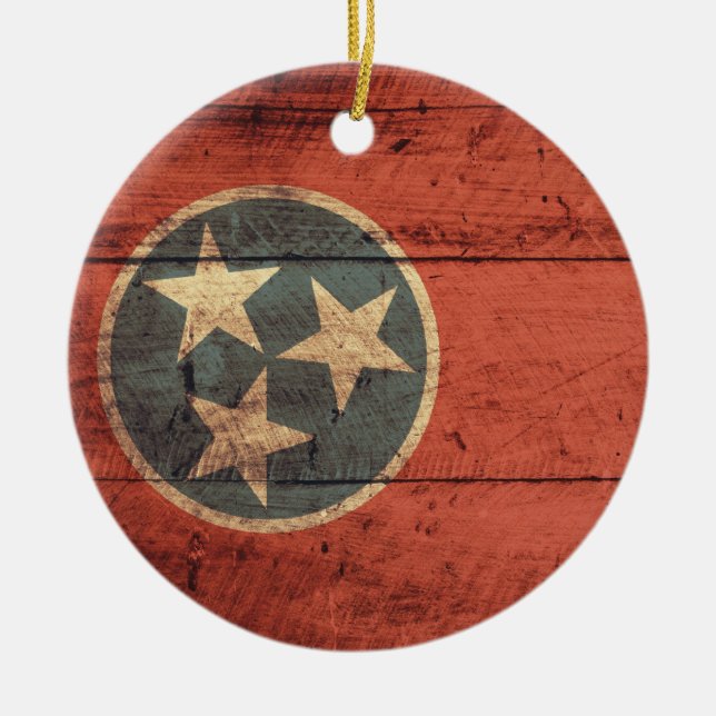 Old Wood Tennessee Flagga Julgransprydnad Keramik (Framsidan)