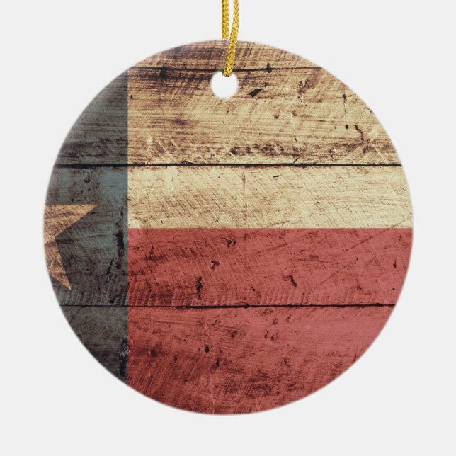 Old Wood Texas Flagga Julgransprydnad Keramik (Framsidan)