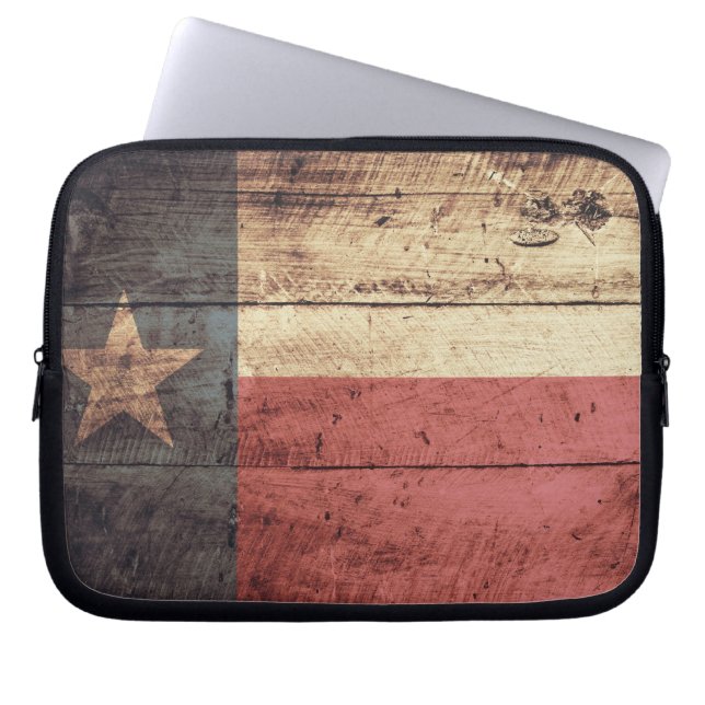 Old Wood Texas Flagga Laptop Fodral (Framsidan)