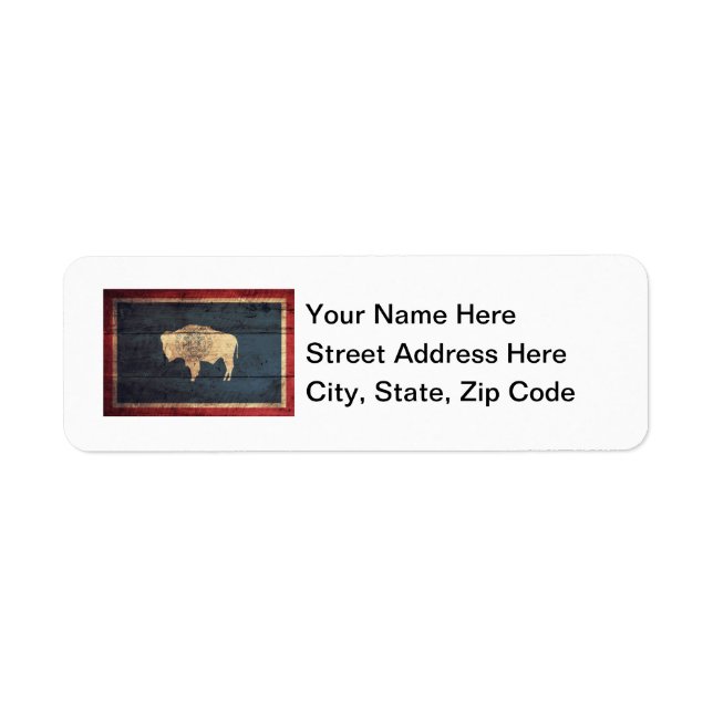 Old Wood Wyoming Flagga Returadress Etikett (Framsidan)