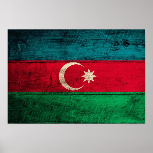 Old Wooden Azerbajdzjan Flagga Poster (Framsidan)