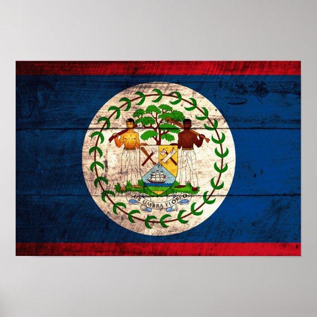 Old Wooden Belize Flagga Poster (Framsidan)