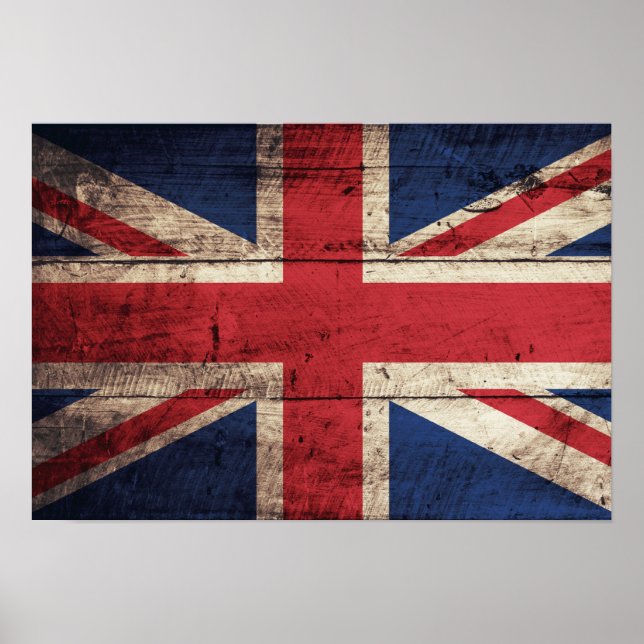 Old Wooden British Flagga Poster (Framsidan)