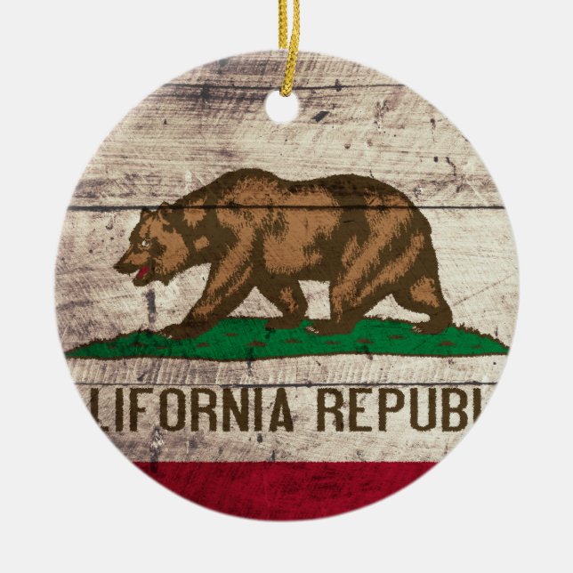 Old Wooden California Flagga Julgransprydnad Keramik (Framsidan)