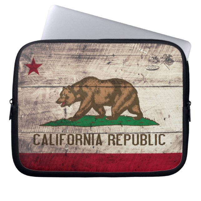 Old Wooden California Flagga Laptop Sleeve (Framsidan)
