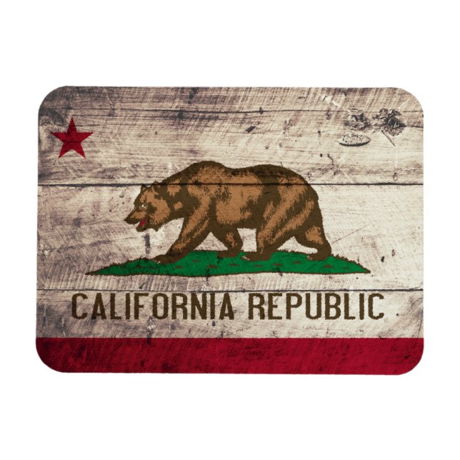 Old Wooden California Flagga Magnet (Horisontell)