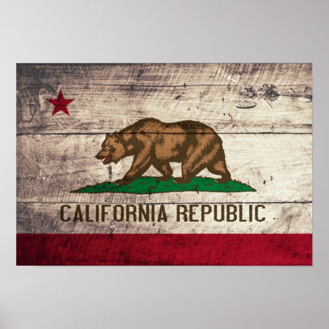 Old Wooden California Flagga Poster (Framsidan)