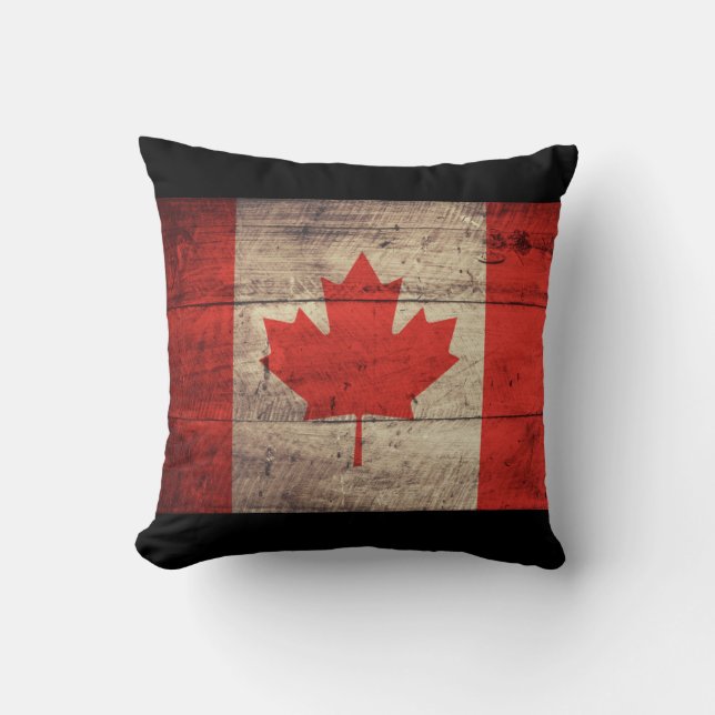 Old Wooden Canadian Flagga Kudde (Framsida)