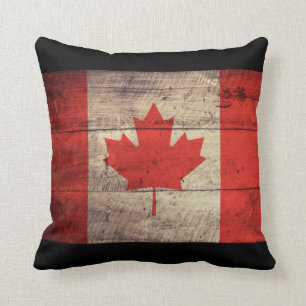 Old Wooden Canadian Flagga Kudde