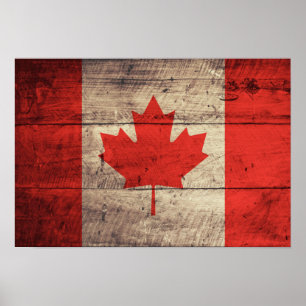 Old Wooden Canadian Flagga Poster