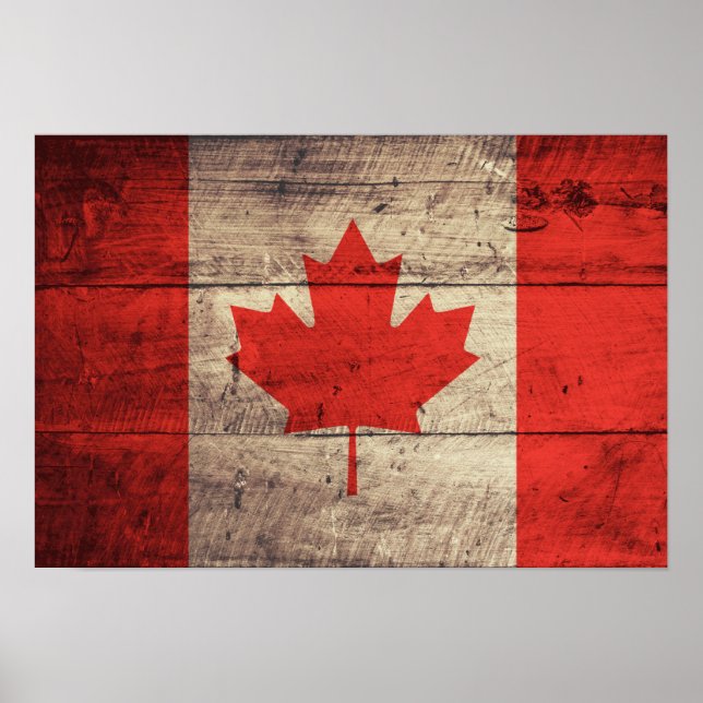 Old Wooden Canadian Flagga Poster (Framsidan)
