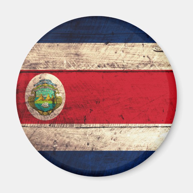 Old Wooden Costa Rican Flagga Magnet (Framsidan)